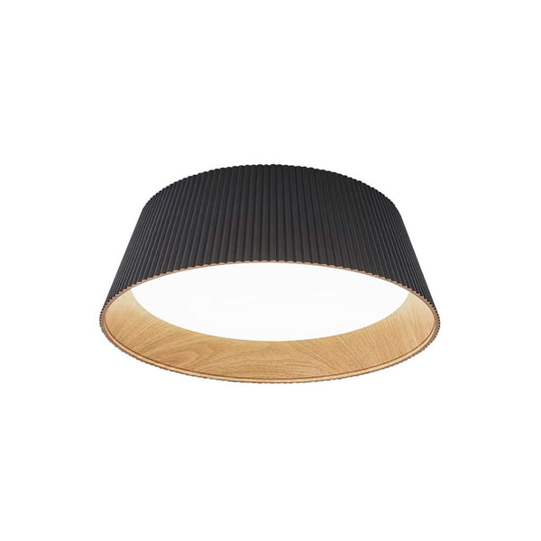 Thehouselights-Fluted Ribbed Wood Grain LED Flush Mount Ceiling Light-Ceiling Light-Warm White-Black