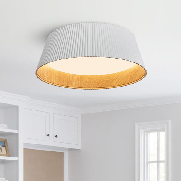 Thehouselights-Fluted Ribbed Wood Grain LED Flush Mount Ceiling Light-Ceiling Light-Warm White-White