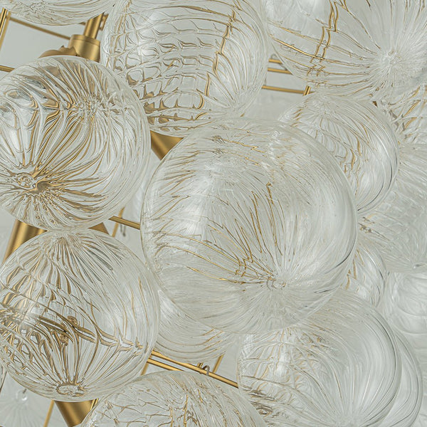 Thehouselights-Glam Luxury Large Cluster Grape Ribbed Glass Bubble Entry Chandelier-Chandelier-Brass-