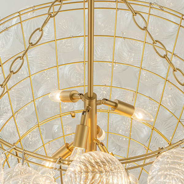 Thehouselights-Glam Luxury Large Cluster Grape Ribbed Glass Bubble Entry Chandelier-Chandelier-Brass-