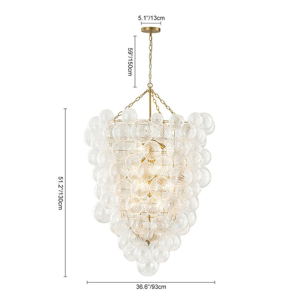 Thehouselights-Glam Luxury Large Cluster Grape Ribbed Glass Bubble Entry Chandelier-Chandelier-Brass-