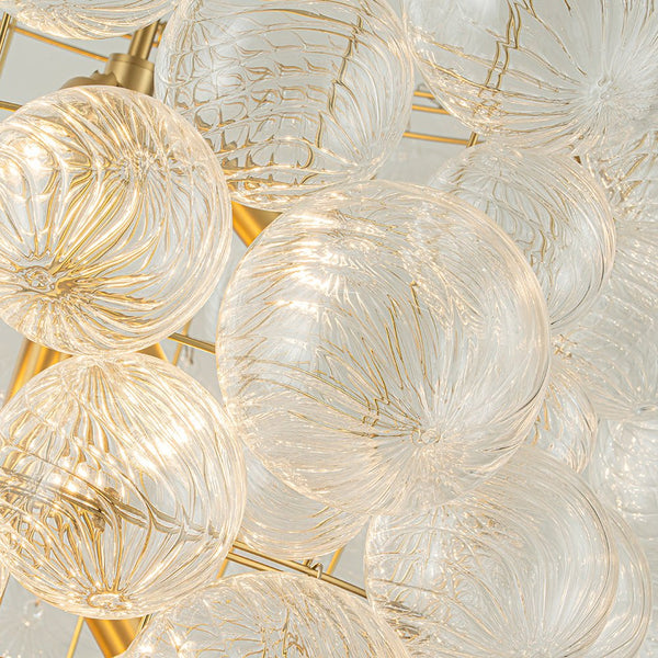 Thehouselights-Glam Luxury Large Cluster Grape Ribbed Glass Bubble Entry Chandelier-Chandelier-Brass-