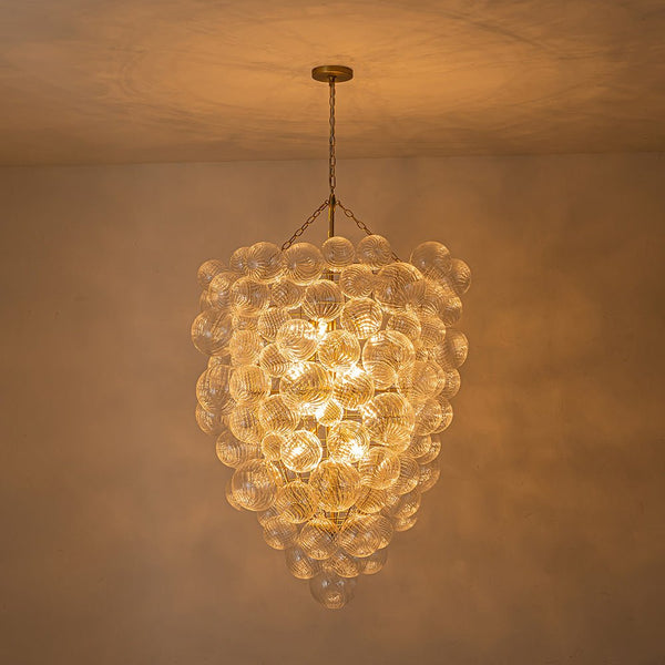 Thehouselights-Glam Luxury Large Cluster Grape Ribbed Glass Bubble Entry Chandelier-Chandelier-Brass-