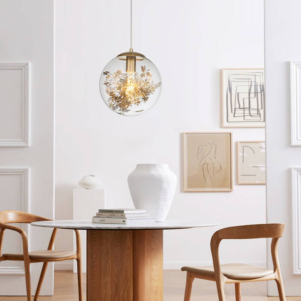 Thehouselights-Glass Ball Pendant Lighting with Branching Leaves Design-Pendant--