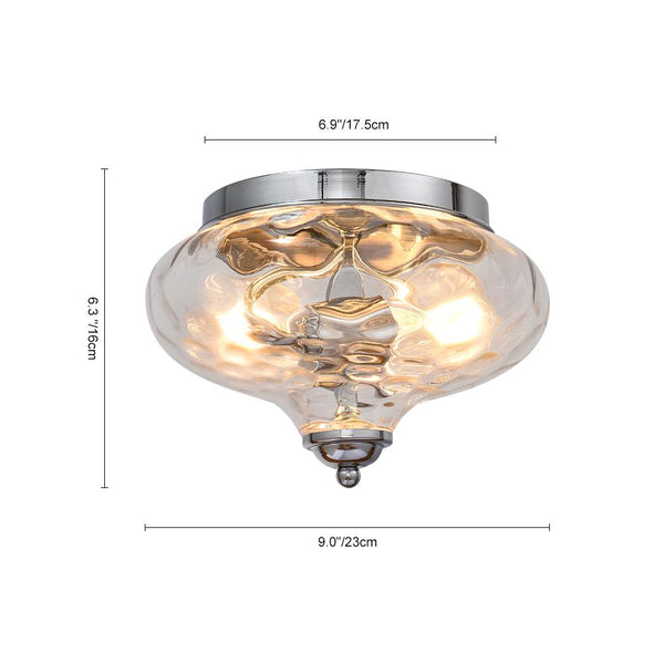 Thehouselights-Hammered Glass Bowl Ceiling Light in Chrome-Flush Mount--