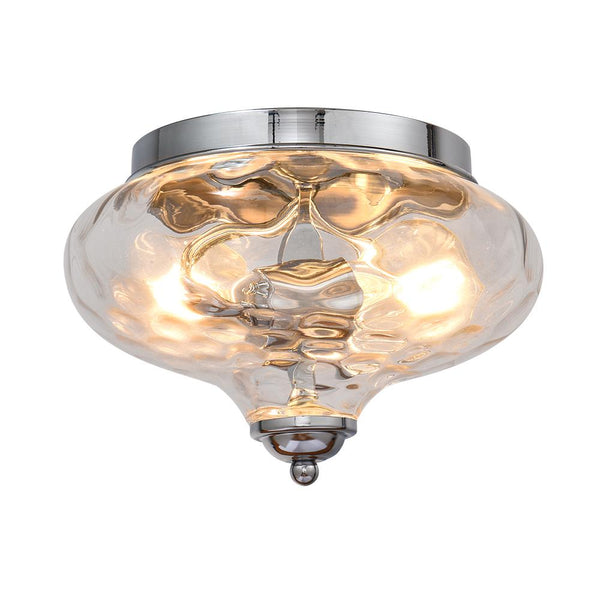 Thehouselights-Hammered Glass Bowl Ceiling Light in Chrome-Flush Mount--