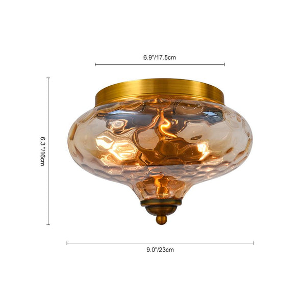 Thehouselights-Hammered Glass Bowl Ceiling Light in Gold-Flush Mount--