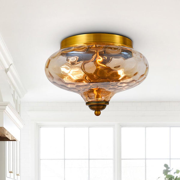 Thehouselights-Hammered Glass Bowl Ceiling Light in Gold-Flush Mount--