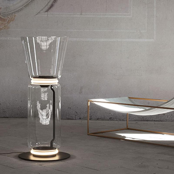 Thehouselights-Hand-blown Transparent Glass Cylinder Table Lamp Floor Lamp-Table Lamp--