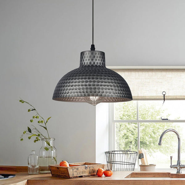 Thehouselights-Handmade Textured Painted Industrial Dome Pendant Light-Pendant-Black-