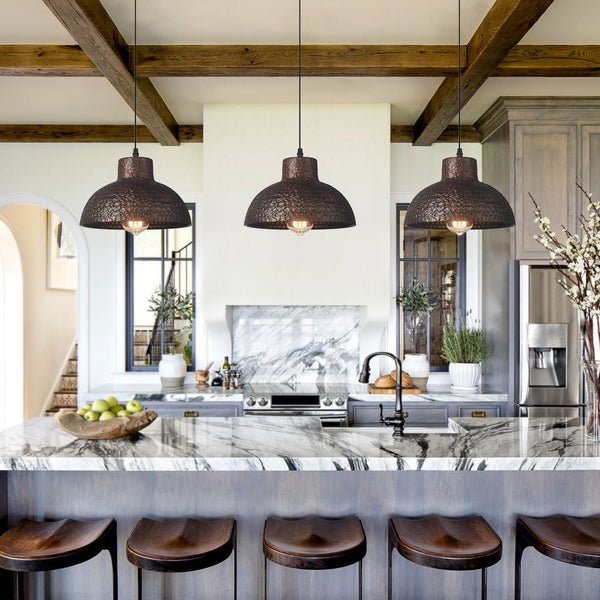 Thehouselights-Handmade Textured Painted Industrial Dome Pendant Light-Pendant-Black-