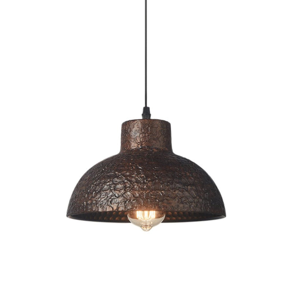Thehouselights-Handmade Textured Painted Industrial Dome Pendant Light-Pendant-Black-