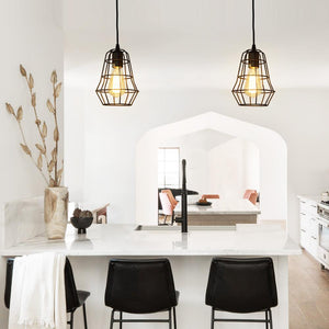 Thehouselights-Industrial Vintage 1-Light Black Cage Single Pendant Light-Pendants--