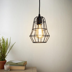Thehouselights-Industrial Vintage 1-Light Black Cage Single Pendant Light-Pendants--