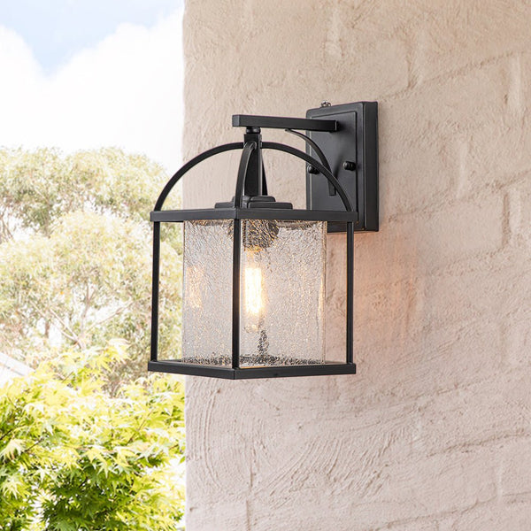 Thehouselights-IP23 Lantern Crackle Glass Outdoor Wall Sconce-Wall Lights-1 Pack-