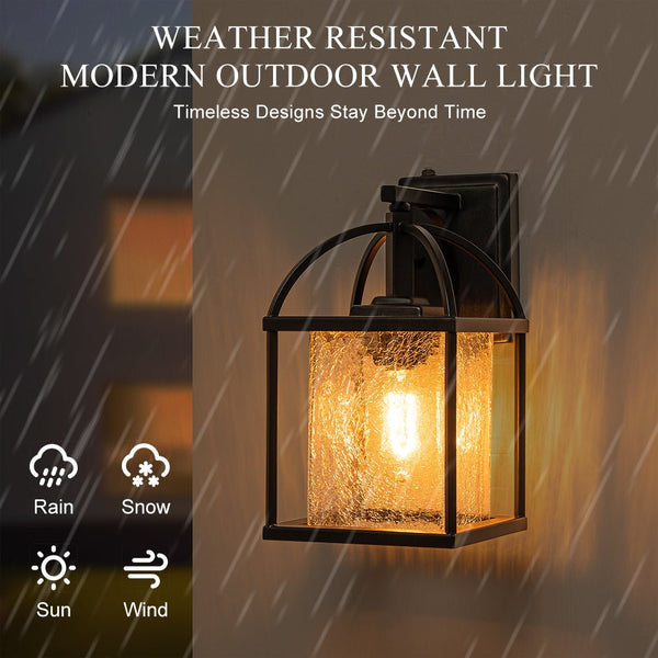 Thehouselights-IP23 Lantern Crackle Glass Outdoor Wall Sconce-Wall Lights-1 Pack-
