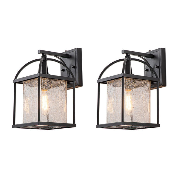 Thehouselights-IP23 Lantern Crackle Glass Outdoor Wall Sconce-Wall Lights-2 Pack-