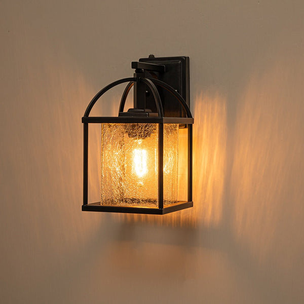 Thehouselights-IP23 Lantern Crackle Glass Outdoor Wall Sconce-Wall Lights-2 Pack-