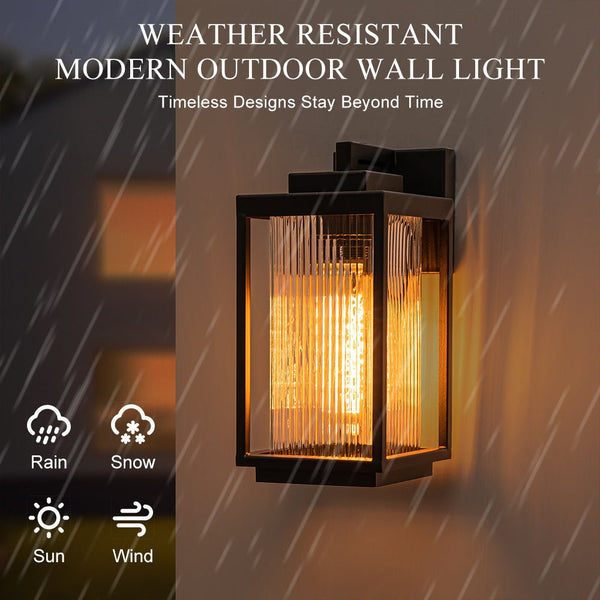 Thehouselights-IP23 Striped Glass Lantern Outdoor Wall Sconce-Wall Lights-1 Pack-