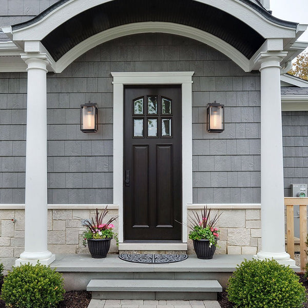 Thehouselights-IP23 Striped Glass Lantern Outdoor Wall Sconce-Wall Lights-1 Pack-