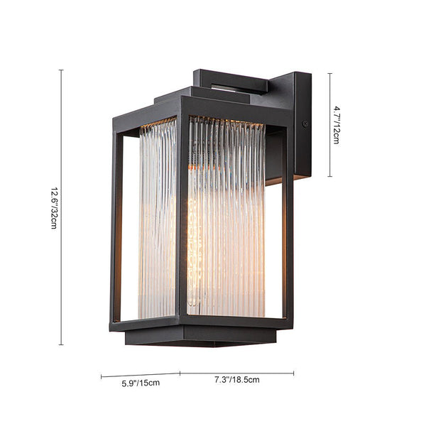 Thehouselights-IP23 Striped Glass Lantern Outdoor Wall Sconce-Wall Lights-2 Pack-