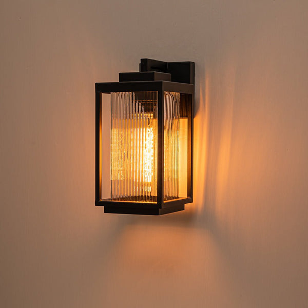 Thehouselights-IP23 Striped Glass Lantern Outdoor Wall Sconce-Wall Lights-2 Pack-