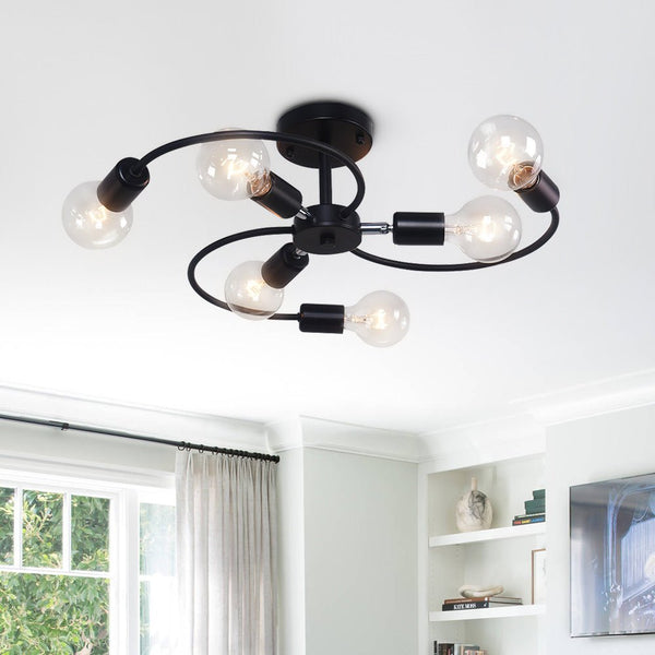Thehouselights-Kitchen 6-Light Sputnik Adjustable Semi Flush Mount-Flush Mount-Black-