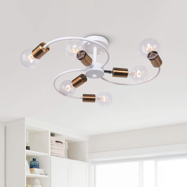 Thehouselights-Kitchen 6-Light Sputnik Adjustable Semi Flush Mount-Flush Mount-White-