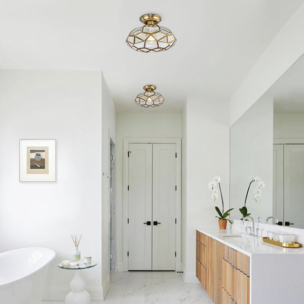 Thehouselights-Lantern Geometric Panel Semi Flush Mount-Ceiling Light--