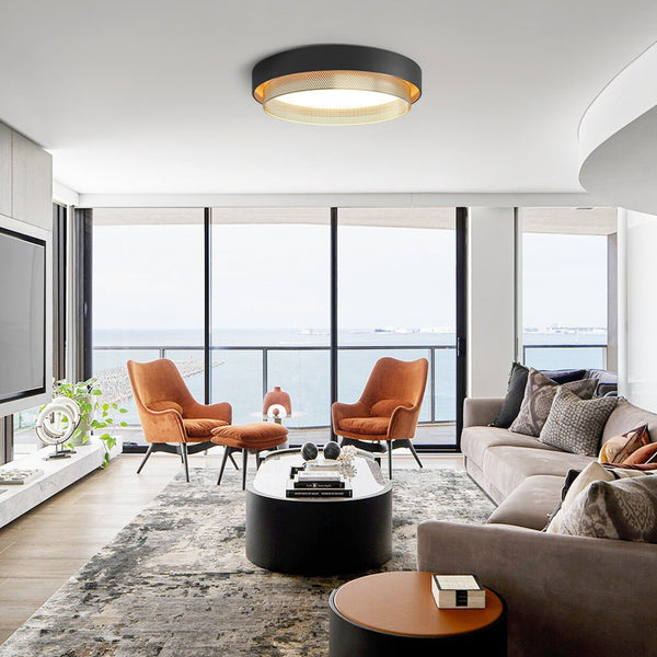 Thehouselights-LED Circular Hollow Flush Mount Ceiling Light-Ceiling Light-Cool White-Black