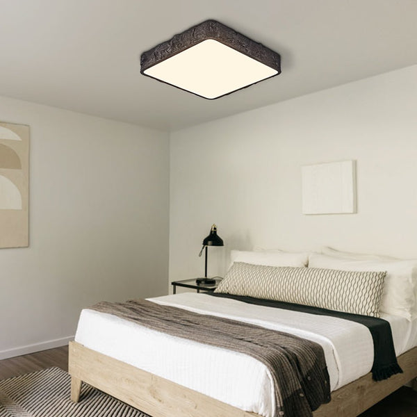 Thehouselights-LED Nordic Stone Rock Design Square Flush Mount-Ceiling Light-Black-43 cm.
