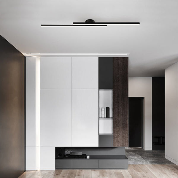 Thehouselights-Long Strip LED Black Flush Mount-Ceiling Light--