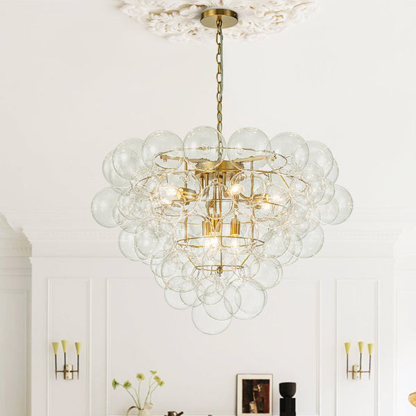 Thehouselights-Luxury Cluster Grape Clear Glass Bubble Chandelier-Chandelier-Brass-
