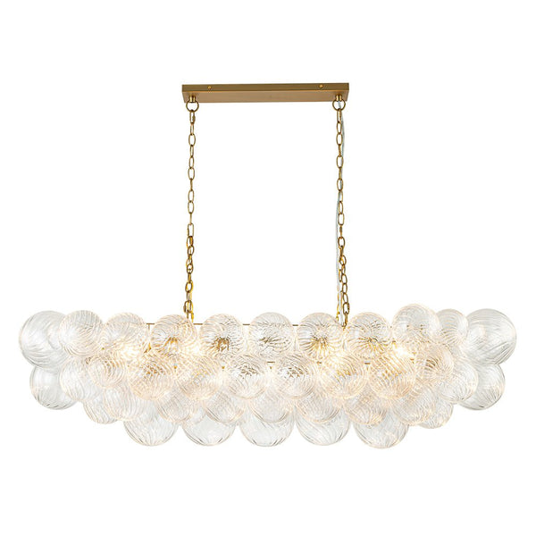 Thehouselights-Luxury Glam Large Cluster Ribbed Glass Bubble Linear Entry Chandelier-Chandelier-Brass-