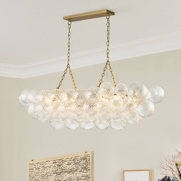 Thehouselights-Luxury Glam Large Cluster Ribbed Glass Bubble Linear Entry Chandelier-Chandelier-Brass-