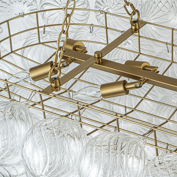 Thehouselights-Luxury Glam Large Cluster Ribbed Glass Bubble Linear Entry Chandelier-Chandelier-Brass-