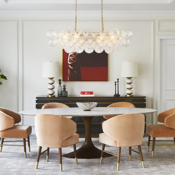 Thehouselights-Luxury Glam Large Cluster Ribbed Glass Bubble Linear Entry Chandelier-Chandelier-Brass-