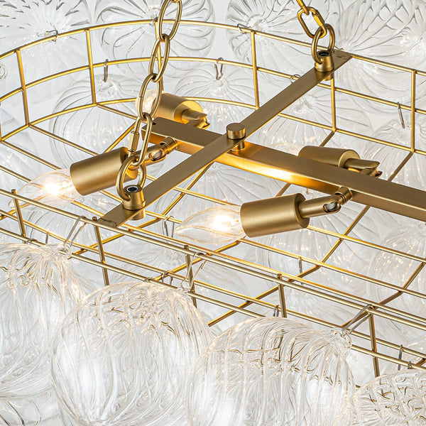 Thehouselights-Luxury Glam Large Cluster Ribbed Glass Bubble Linear Entry Chandelier-Chandelier-Brass-