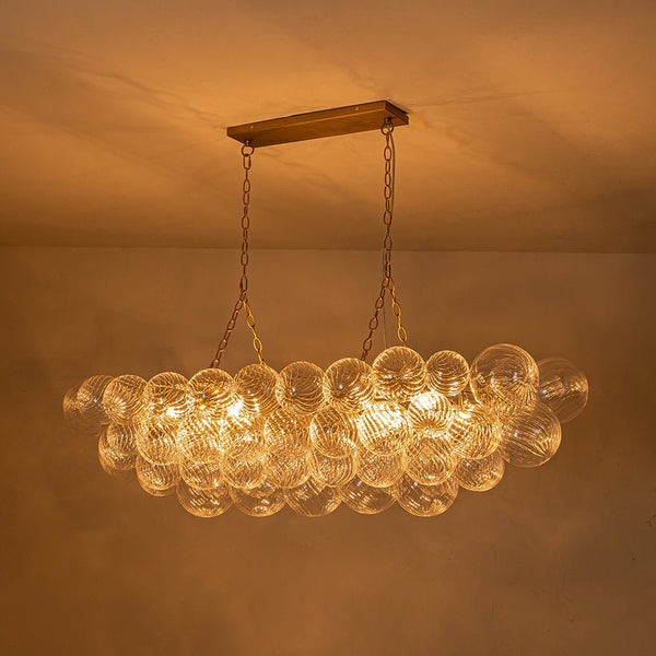 Thehouselights-Luxury Glam Large Cluster Ribbed Glass Bubble Linear Entry Chandelier-Chandelier-Brass-