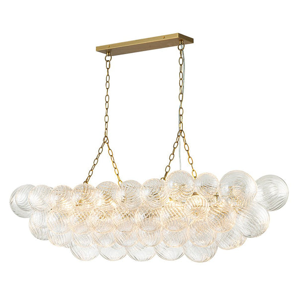 Thehouselights-Luxury Glam Large Cluster Ribbed Glass Bubble Linear Entry Chandelier-Chandelier-Brass-
