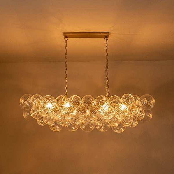 Thehouselights-Luxury Glam Large Cluster Ribbed Glass Bubble Linear Entry Chandelier-Chandelier-Brass-