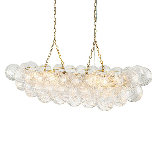 Thehouselights-Luxury Glam Large Cluster Ribbed Glass Bubble Linear Entry Chandelier-Chandelier-Brass-