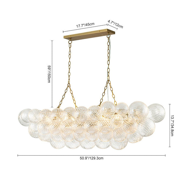 Thehouselights-Luxury Glam Large Cluster Ribbed Glass Bubble Linear Entry Chandelier-Chandelier-Brass-