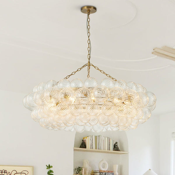 Thehouselights-Luxury Large Cluster Cloud Bubble Chandelier Ribbed Glass Brass Hanging Light-Chandelier-12-Light-