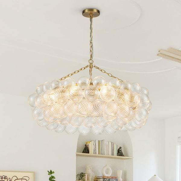 Thehouselights-Luxury Large Cluster Cloud Bubble Chandelier Ribbed Glass Brass Hanging Light-Chandelier-8-Light-