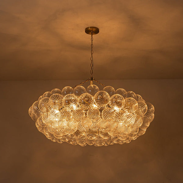 Thehouselights-Luxury Large Cluster Cloud Bubble Chandelier Ribbed Glass Brass Hanging Light-Chandelier-8-Light-