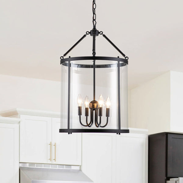 Thehouselights-Manor Cylinder Glass Lantern Pendant Light-Pendant-Black-