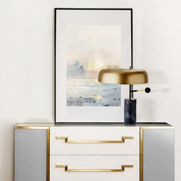 Thehouselights-Marble Grey Table Lamp with Brass Shade-Table Lamp--