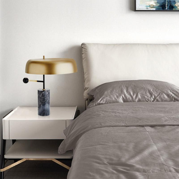 Thehouselights-Marble Grey Table Lamp with Brass Shade-Table Lamp--
