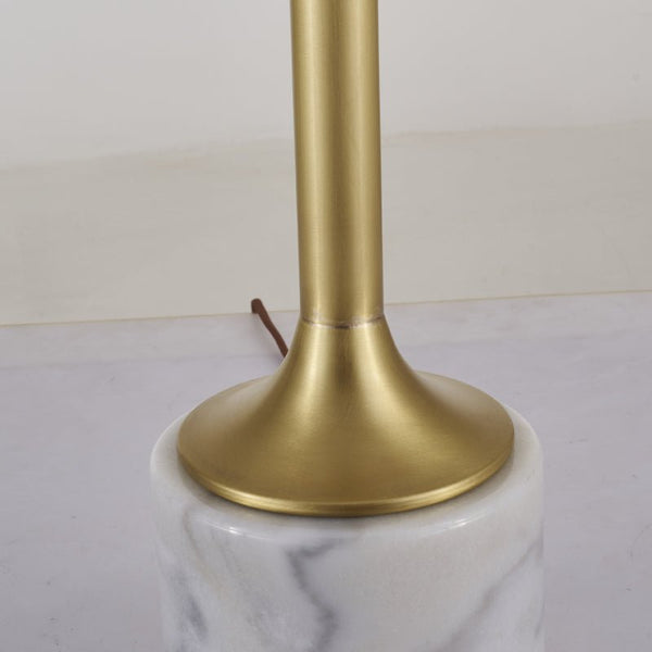 Thehouselights-Marble Table Lamp with Fabric Drum Shade-Table Lamp--